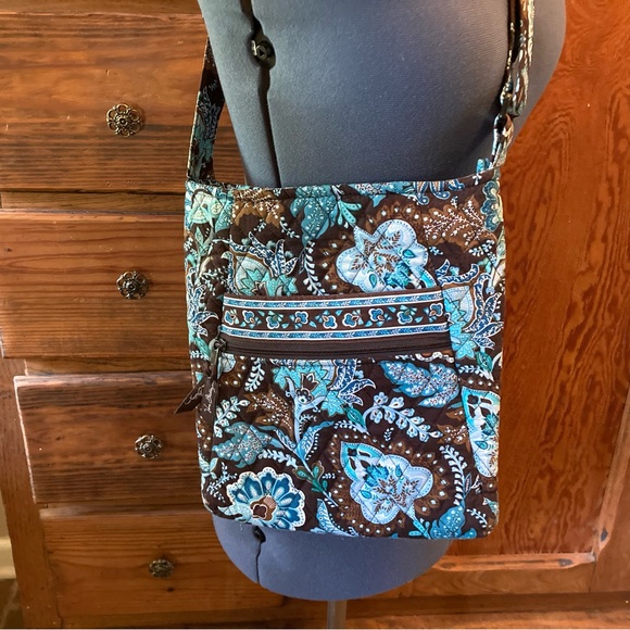 Vera Bradley Handbags - Vera Bradley Teal and Brown Floral Crossbody Bag